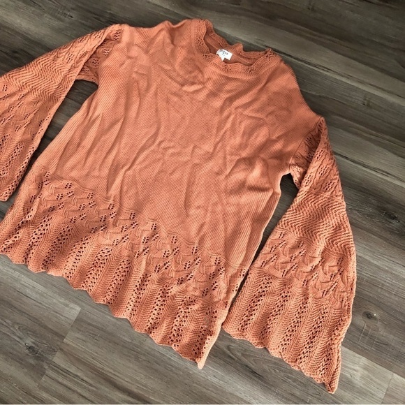 Umgee Peach Knot Sweater Flare Patterned Sleeve Women Size Large - Picture 2 of 9